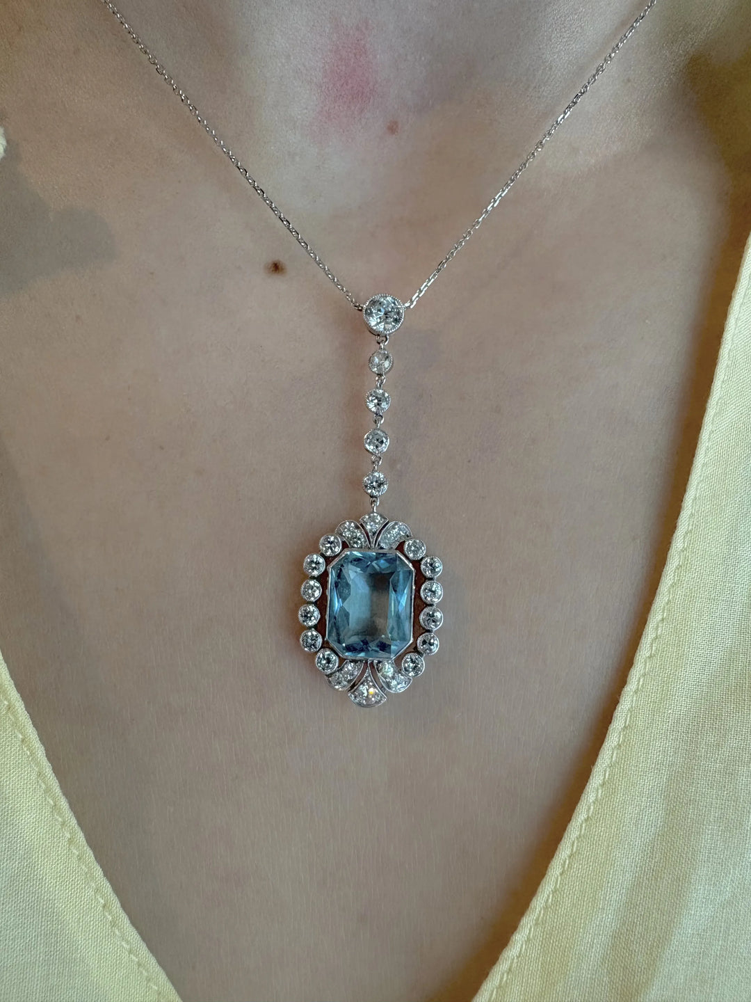 Pendentif diamant et aigue marine