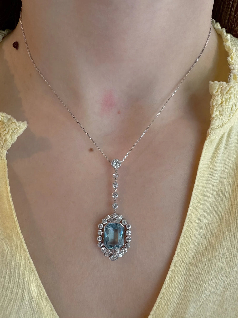 Pendentif diamant et aigue marine